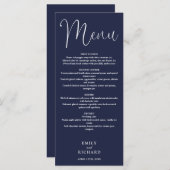 Navy Blue Calligraphy Script Wedding Menu (Voorkant / Achterkant)