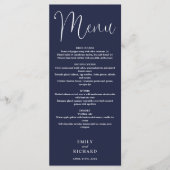 Navy Blue Calligraphy Script Wedding Menu (Voorkant)