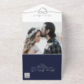 Navy Blue Calligraphy Wedding All In One Uitnodiging (Buitenkant)