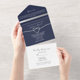 Navy Blue Calligraphy Wedding All In One Uitnodiging