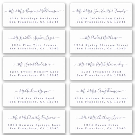 Navy Blue Calligraphy Wedding Guest Adresetiketten Sticker (Voorkant)