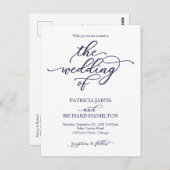Navy Blue Calligraphy Wedding Invitation Briefkaart (Voorkant / Achterkant)