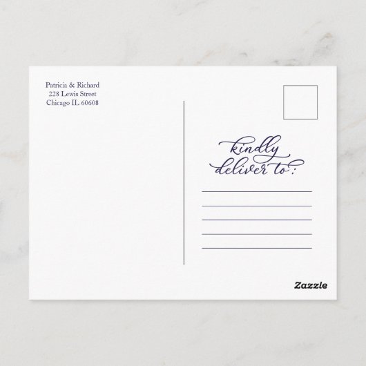 Navy Blue Calligraphy Wedding Invitation Briefkaart (Achterkant)