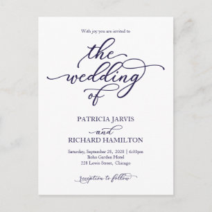 Navy Blue Calligraphy Wedding Invitation Briefkaart