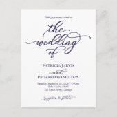 Navy Blue Calligraphy Wedding Invitation Briefkaart (Voorkant)