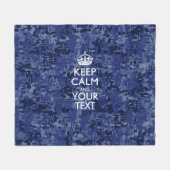 Navy Blue Camo houdt kalm en Jouw tekst Fleece Deken (Voorkant (Horizontaal))