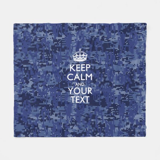 Navy Blue Camo houdt kalm en Jouw tekst Fleece Deken (Voorkant (Horizontaal))