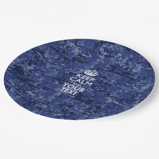 Navy Blue Camo houdt kalm en Jouw tekst Papieren Bordje (Gekanteld)