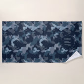 Navy Blue Camo Midnight Military Pattern Monogram Strandlaken (Voorkant)