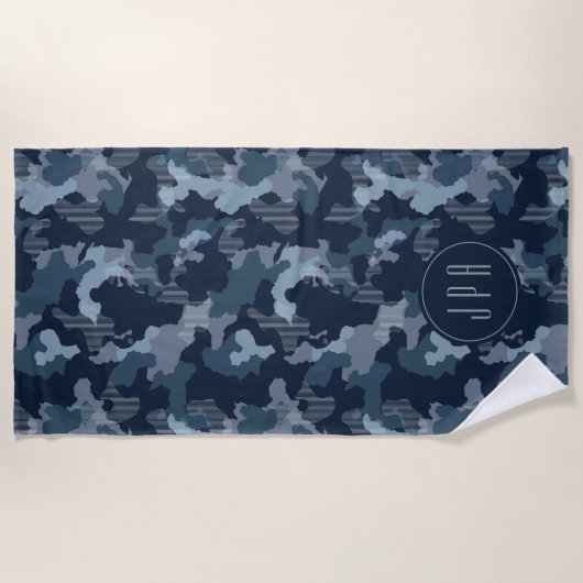 Navy Blue Camo Midnight Military Pattern Monogram Strandlaken (Voorkant)