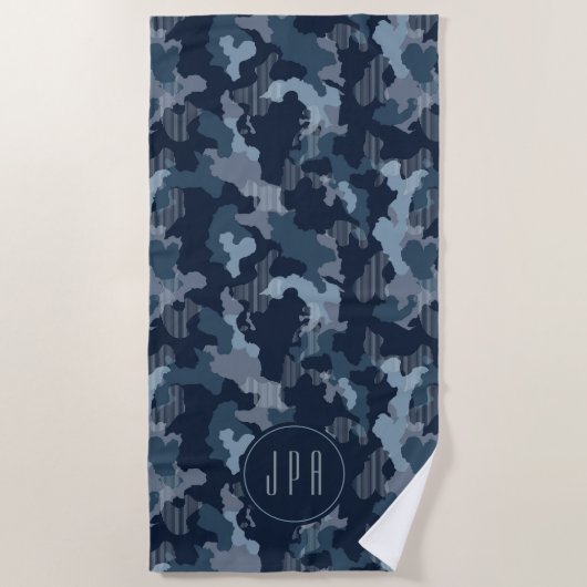 Navy Blue Camo Midnight Military Pattern Monogram Strandlaken (Voorkant)