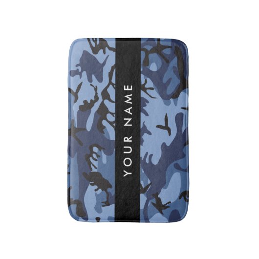 Navy Blue Camouflage Jouw naam personaliseren Badmat (Voorkant Verticaal)