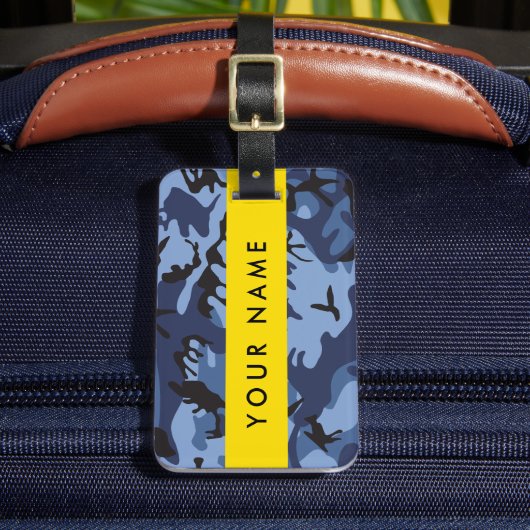 Navy Blue Camouflage Jouw naam personaliseren Bagagelabel (Voorkant Insitu 2)
