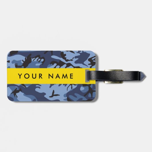 Navy Blue Camouflage Jouw naam personaliseren Bagagelabel (Achterkant horizontaal)