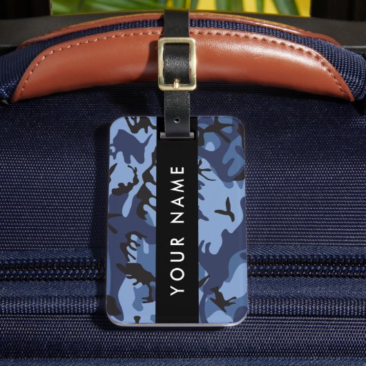 Navy Blue Camouflage Jouw naam personaliseren Bagagelabel (Voorkant Insitu 2)