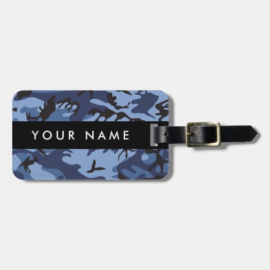 Navy Blue Camouflage Jouw naam personaliseren Bagagelabel (Voorkant horizontaal)