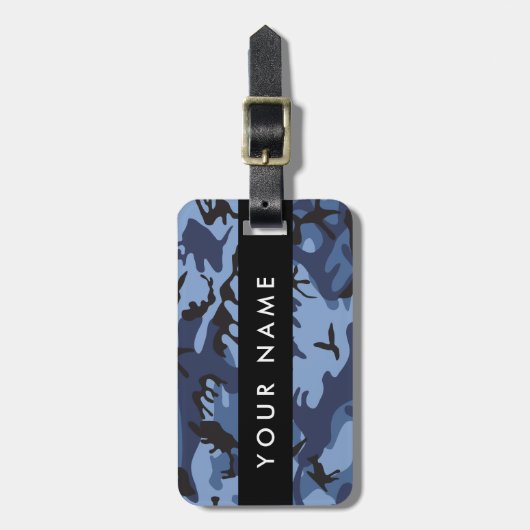 Navy Blue Camouflage Jouw naam personaliseren Bagagelabel (Voorkant verticaal)