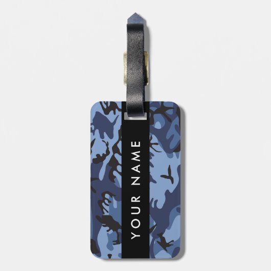 Navy Blue Camouflage Jouw naam personaliseren Bagagelabel (Achterkant verticaal)