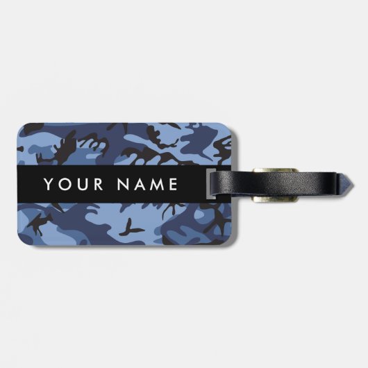 Navy Blue Camouflage Jouw naam personaliseren Bagagelabel (Achterkant horizontaal)