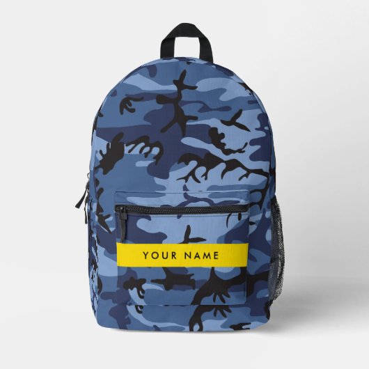 Navy Blue Camouflage Jouw naam personaliseren Bedrukte Rugzak (Voorkant)