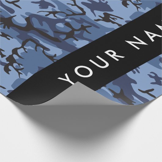 Navy Blue Camouflage Jouw naam personaliseren Cadeaupapier (Hoek)