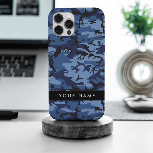 Navy Blue Camouflage Jouw naam personaliseren Case-Mate iPhone Case