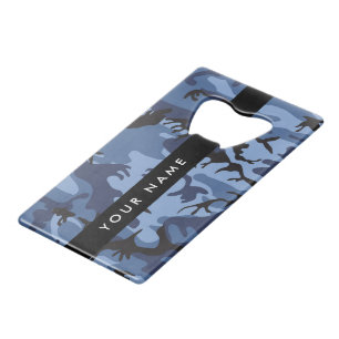 Navy Blue Camouflage Jouw naam personaliseren Creditkaart Flessenopener