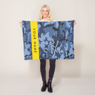Navy Blue Camouflage Jouw naam personaliseren Fleece Deken