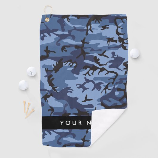 Navy Blue Camouflage Jouw naam personaliseren Golfhanddoek (Insitu)