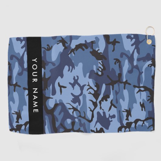 Navy Blue Camouflage Jouw naam personaliseren Golfhanddoek (Horizontaal)
