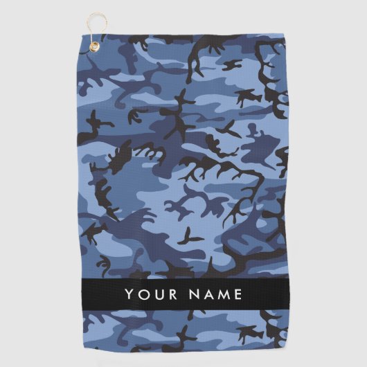 Navy Blue Camouflage Jouw naam personaliseren Golfhanddoek (Voorkant)