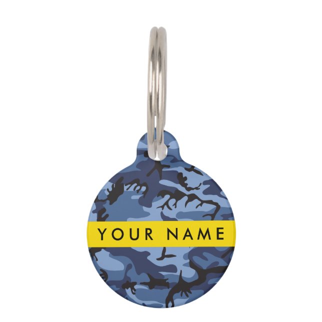 Navy Blue Camouflage Jouw naam personaliseren Huisdierpenning (Voorkant)