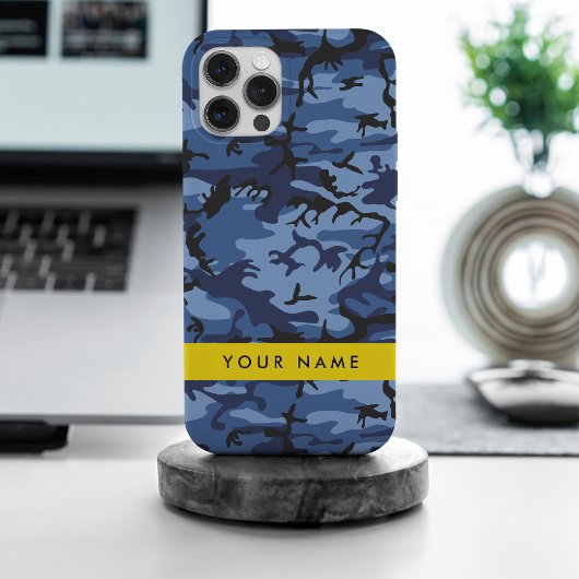 Navy Blue Camouflage Jouw naam personaliseren iPhone Hoesje