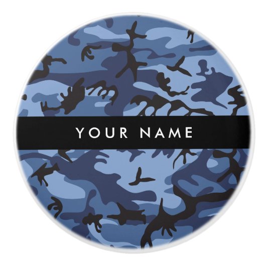 Navy Blue Camouflage Jouw naam personaliseren Keramische Knop (Voorkant)