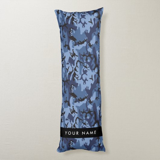 Navy Blue Camouflage Jouw naam personaliseren Lichaamskussen (Achterkant (Verticaal))