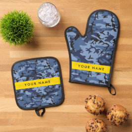 Navy Blue Camouflage Jouw naam personaliseren Ovenwant & Pannenlap Set