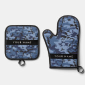 Navy Blue Camouflage Jouw naam personaliseren Ovenwant & Pannenlap Set (Voorkant)