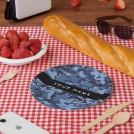 Navy Blue Camouflage Jouw naam personaliseren Papieren Bordje