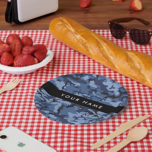 Navy Blue Camouflage Jouw naam personaliseren Papieren Bordje (Picknick)