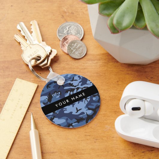 Navy Blue Camouflage Jouw naam personaliseren Sleutelhanger (Bureau)