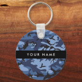 Navy Blue Camouflage Jouw naam personaliseren Sleutelhanger (Voorkant)