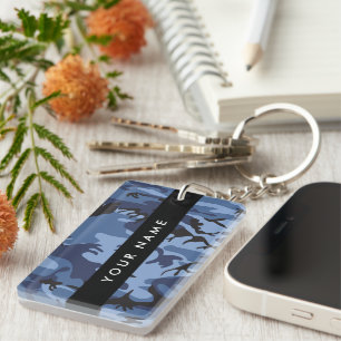 Navy Blue Camouflage Jouw naam personaliseren Sleutelhanger