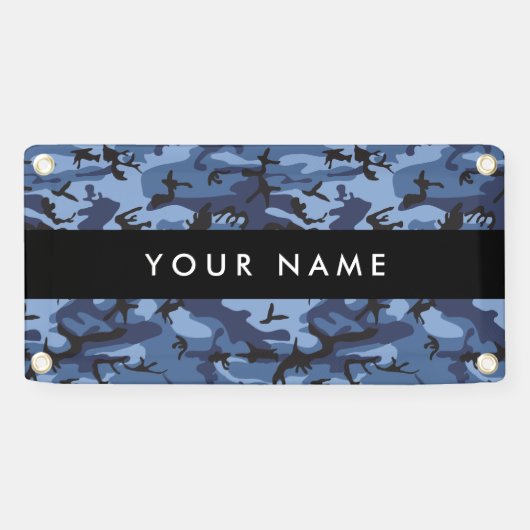 Navy Blue Camouflage Jouw naam personaliseren Spandoek (Horizontaal)