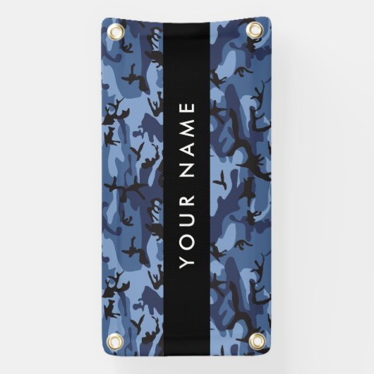 Navy Blue Camouflage Jouw naam personaliseren Spandoek (Verticaal)