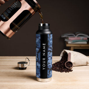 Navy Blue Camouflage Jouw naam personaliseren Waterfles