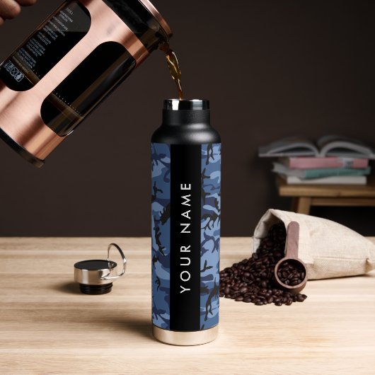 Navy Blue Camouflage Jouw naam personaliseren Waterfles (Koffie)