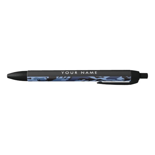 Navy Blue Camouflage Jouw naam personaliseren Zwarte Inkt Pen (Bodem)