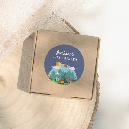Navy Blue Camping Birthday Party Ronde Sticker