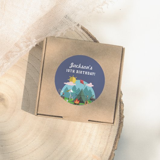 Navy Blue Camping Birthday Party Ronde Sticker