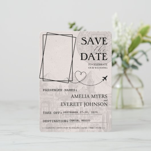 Navy Blue Cancun Passport Bewaar de datum Save The Date (Staand voorkant)